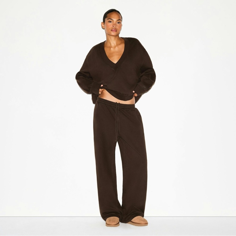 SKIMS BOYFRIEND FLEECE BAGGY STRAIGHT LEG PANTS ESPRESSO S